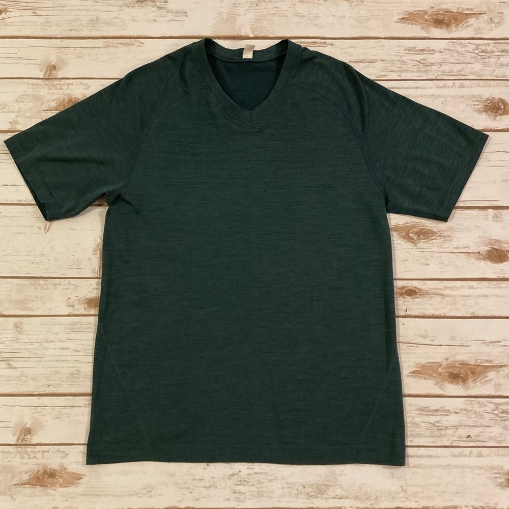 Lululemon Time To Get Dirty Get Outside Get Sweaty V Heathered Iron Blue Tee SML